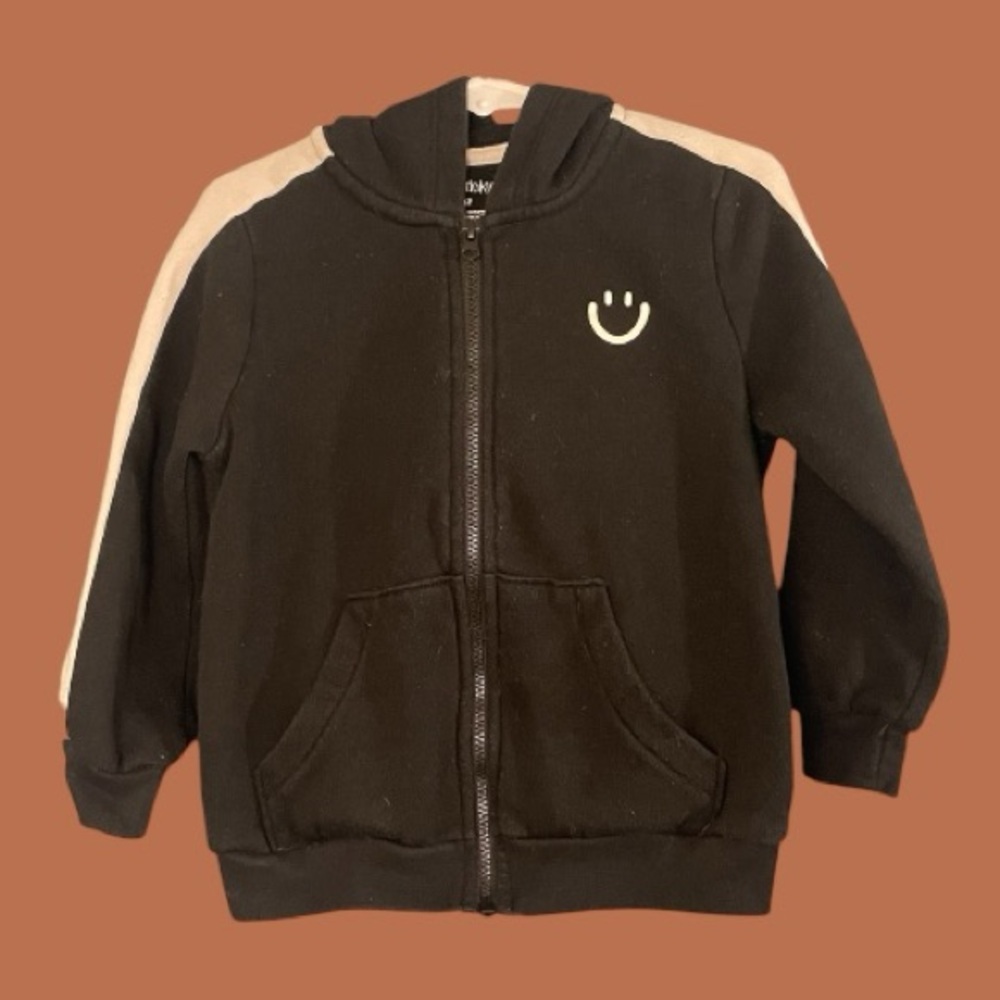 Okie Dokie Boys Black Smiley Graphic Print Full Zippered Hoodie Size 3T